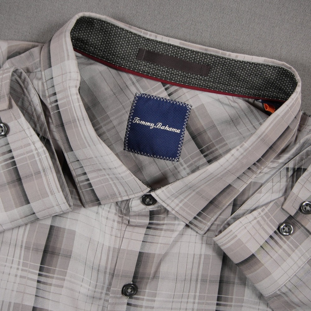 Tommy Bahama Plaid Cotton Silk Men Long Sleeve Shirt 3XL Vacation Boho Coastal